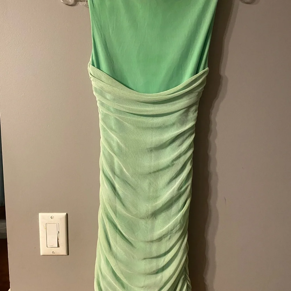 NWT Zara dress us med Green Party/cocktail mesh overlay NWT made in Romania - Picture 8 of 15